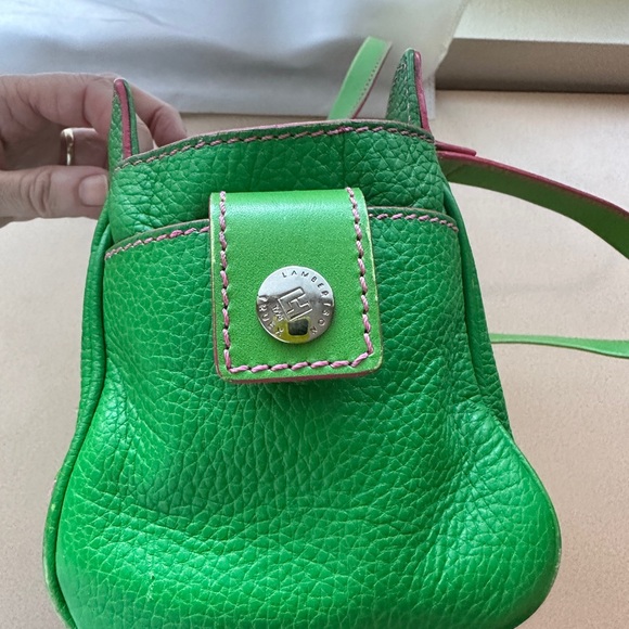 Lambertson Truex handbag bright green leather with hot pink suede lining - Picture 13 of 15